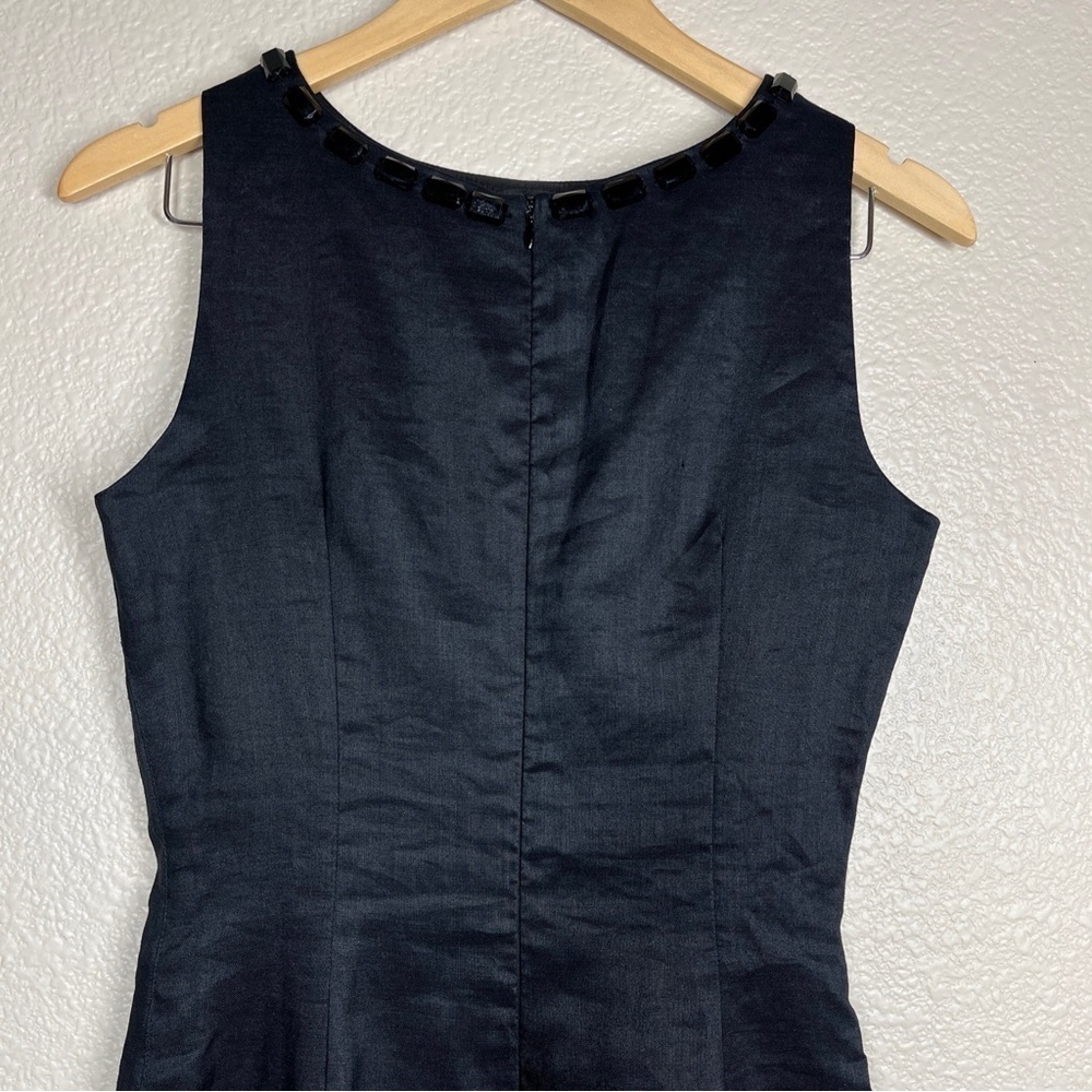 🔴 5 for $25! Zara Midi Dress Gemstone Neckline Black Knee-Length Ramie Sz Small - Picture 4 of 6